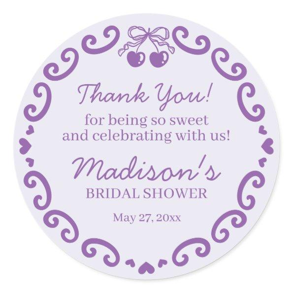 Purple Bow Retro Heart Coquette Cake  Classic Round Sticker