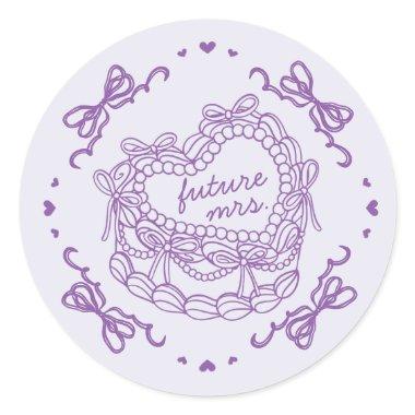 Purple Bow Retro Heart Coquette Cake  Classic Round Sticker