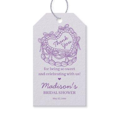 Purple Bow Retro Heart Coquette Cake  Gift Tags