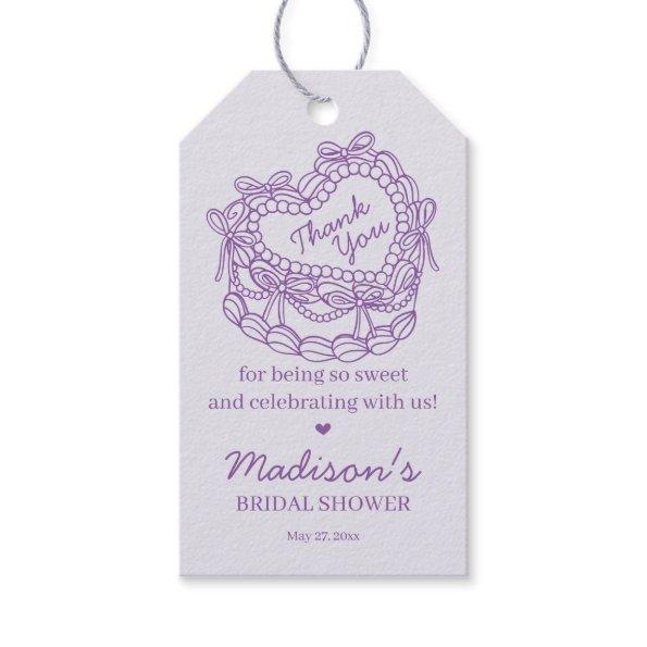 Purple Bow Retro Heart Coquette Cake  Gift Tags