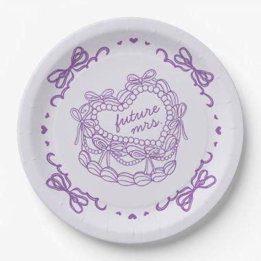 Purple Bow Retro Heart Coquette Cake  Paper Plates