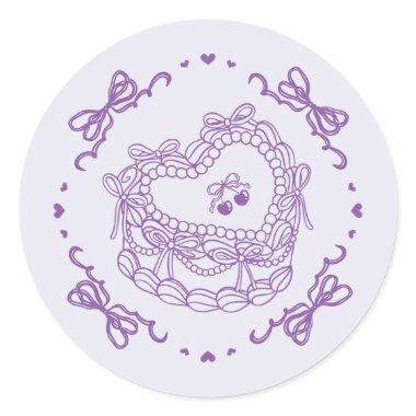 Purple Bow Retro Heart Coquette Cake Envelope Classic Round Sticker