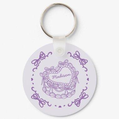 Purple Bow Retro Heart Coquette Cake Favors Keychain