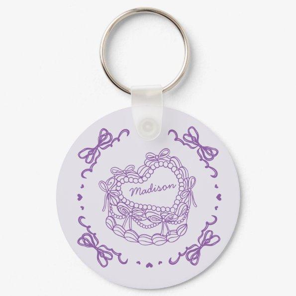 Purple Bow Retro Heart Coquette Cake Favors Keychain