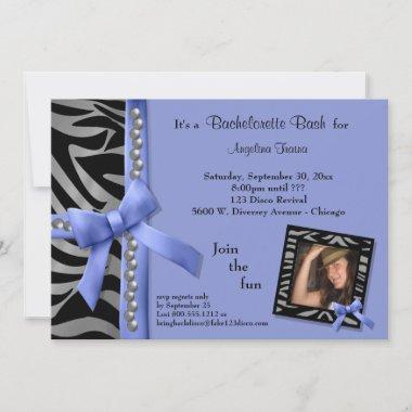 Purple Bow With Silver Pearls And Zebra Stripes Invitations