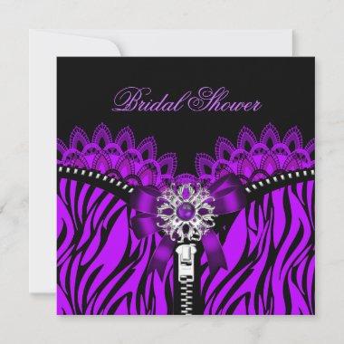 Purple Bridal Shower Black Lace Corset Invitations