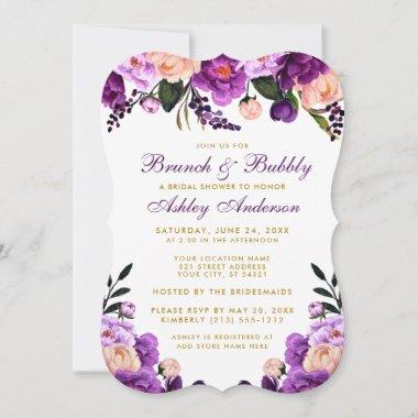 Purple Bridal Shower Brunch Gold Invite B