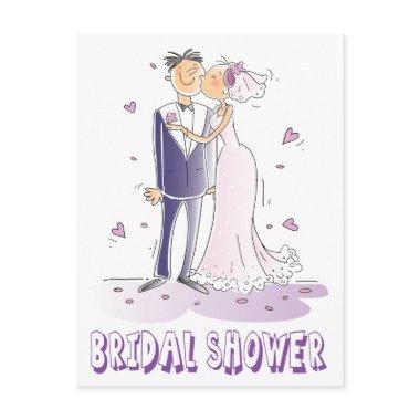 Purple Bridal Shower Cartoon Bride & Groom Wedding Invitation PostInvitations