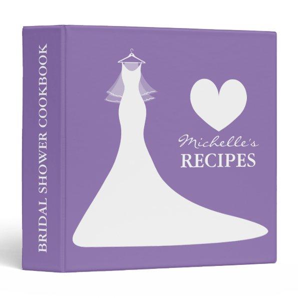 Purple bridal shower cookbook recipe binder