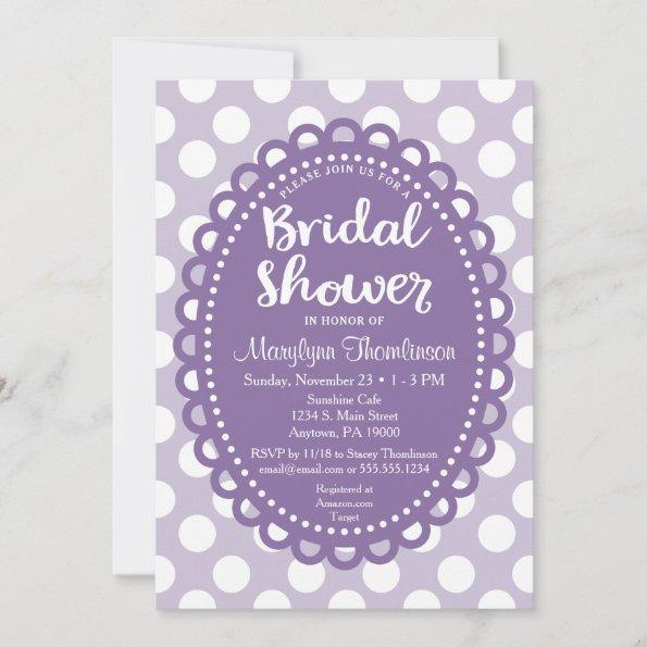 Purple Bridal Shower Invitations Cute Fun Polka Dot