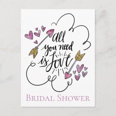 Purple Bridal Shower Love Hearts Arrow Wedding Invitation PostInvitations
