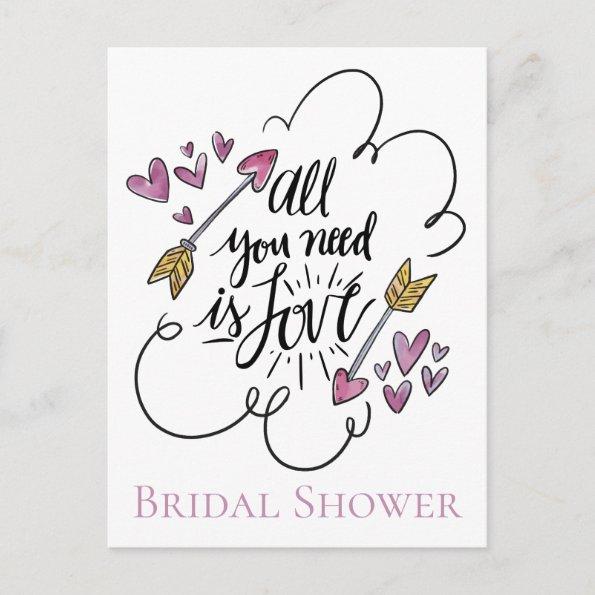 Purple Bridal Shower Love Hearts Arrow Wedding Invitation PostInvitations