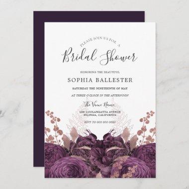 Purple Burgundy Floral Elegant Bridal Shower Invitations