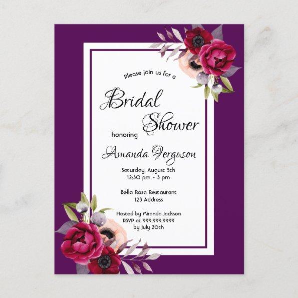 Purple burgundy florals bridal shower invitation postInvitations