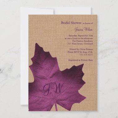 Purple Burlap Monogrammed Bridal Shower Invitations