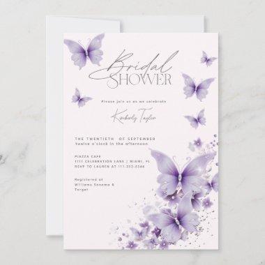 Purple Butterflies Pink Bridal Shower Invitations