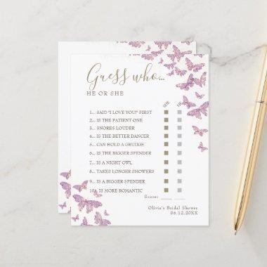 Purple Butterfly Boho Bridal Shower Guess Who Game