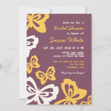 Purple Butterfly Bridal Shower Wedding Invitations