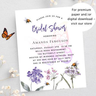 Purple butterfly budget bridal shower Invitations