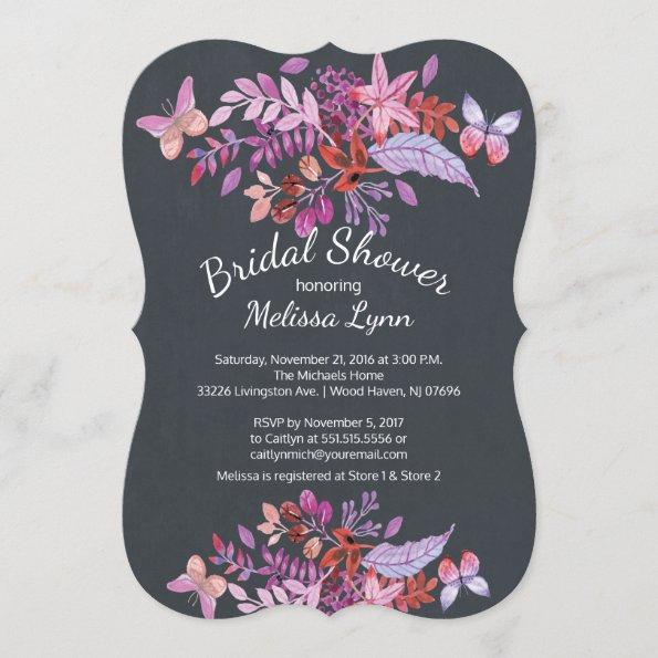Purple Butterfly Floral Fall Bridal Shower Invitations
