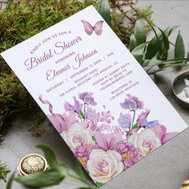 Purple Butterfly Watercolor Floral Bridal Shower Invitations