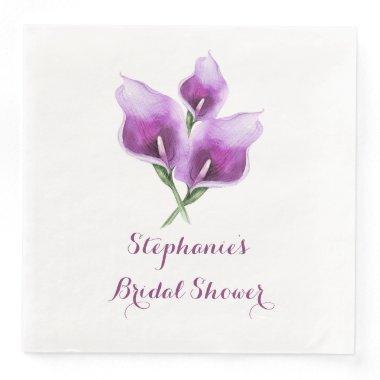 Purple Calla Lily Floral Bridal Shower Paper Dinner Napkins