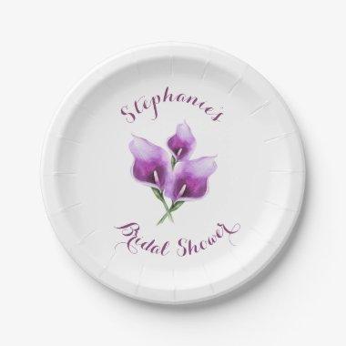 Purple Calla Lily Floral Bridal Shower Paper Plates