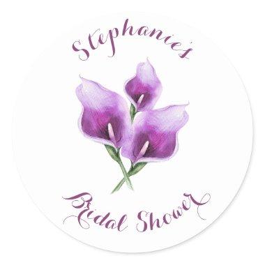 Purple Calla Lily Floral Watercolor  Classic Round Sticker