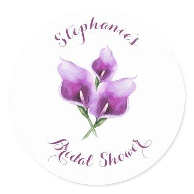 Purple Calla Lily Floral Watercolor Bridal Shower Classic Round Sticker
