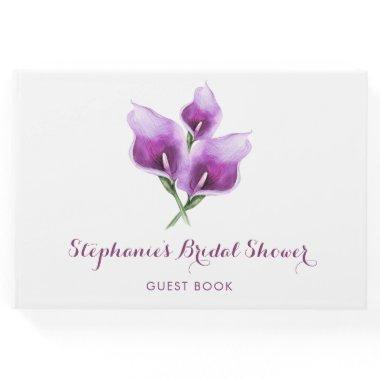 Purple Calla Lily Floral Watercolor Bridal Shower Guest Book