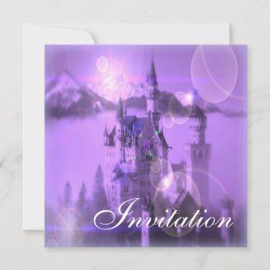Purple Castle Garden Tea Party Princess Birthday Invitations