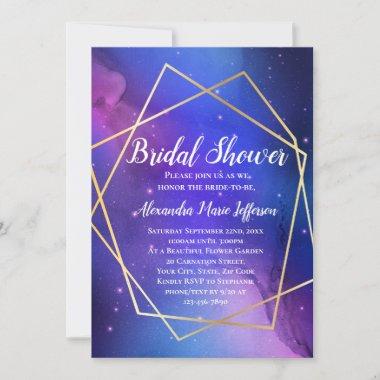 Purple Celestial Art Geometric Gold Bridal Shower Invitations