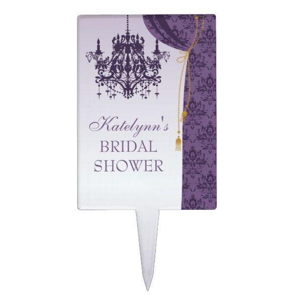 Purple Chandelier Damask Curtains Bridal Shower Cake Topper