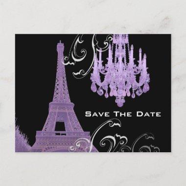 Purple Chandelier Effiel Tower Save The Date Announcement PostInvitations