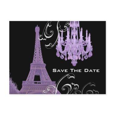 Purple Chandelier Effiel Tower Save The Date Announcement PostInvitations