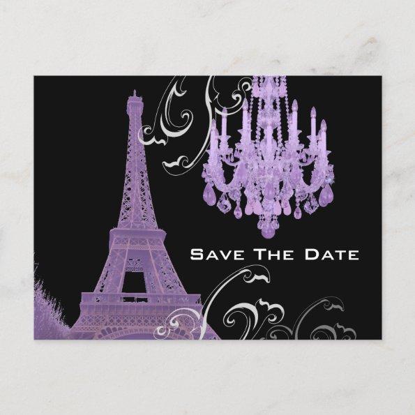 Purple Chandelier Effiel Tower Save The Date Announcement PostInvitations