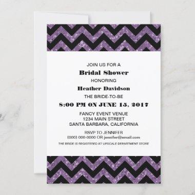 Purple Chevron Glitter Bridal Shower Invite