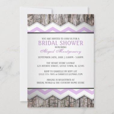 Purple Chevron & Wood Rustic Bridal Shower Invitations