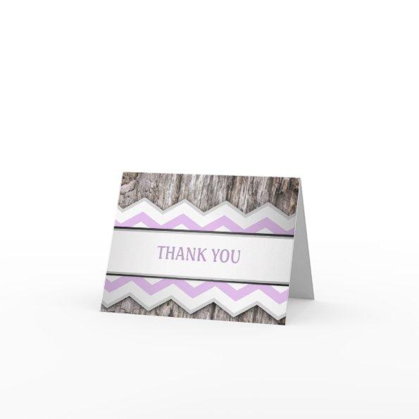 Purple Chevron & Wood Rustic Thank You
