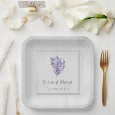 Purple Conch Shell Wedding Paper Plates
