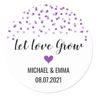 Purple Confetti Heart Let Love Grow Classic Round Sticker
