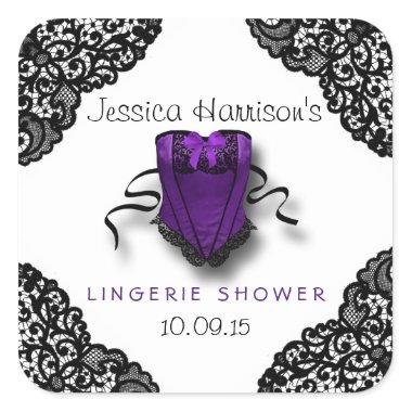 Purple Corset & Black Lace Lingerie Shower Sticker
