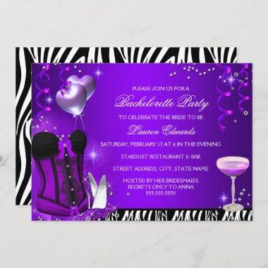 Purple Corset Zebra Bachelorette Party Invite