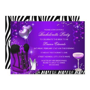 Purple Corset Zebra Bachelorette Party Invite