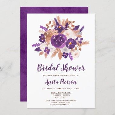 Purple cotton chic floral watercolor bridal shower Invitations