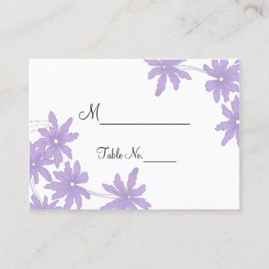 Purple Daisies on White Wedding Place Invitations