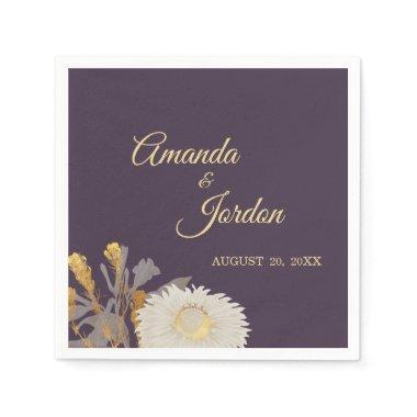 Purple Daisy Antique Wedding Cocktail Napkin