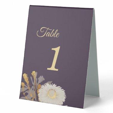 Purple Daisy Antique Wedding Table Number Table Tent Sign