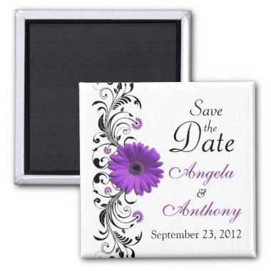 Purple Daisy Floral Wedding Save the Date Magnet