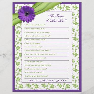 Purple Daisy Green Floral Bridal Shower Game